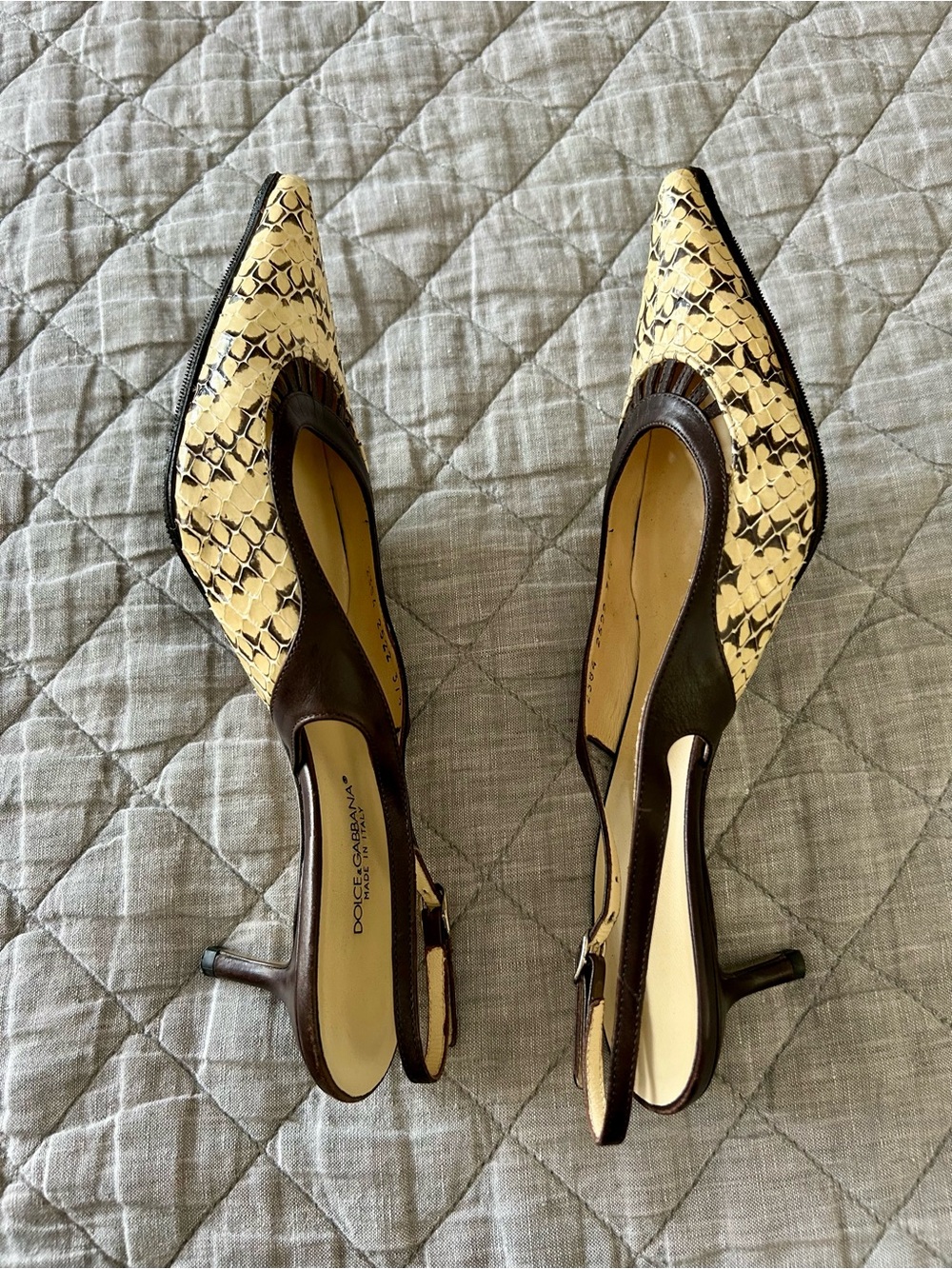 Dolce & Gabbana Snakeskin Pointed-Toe Kitten Heel Slingbacks EU 37.5 - Picture 5 of 16